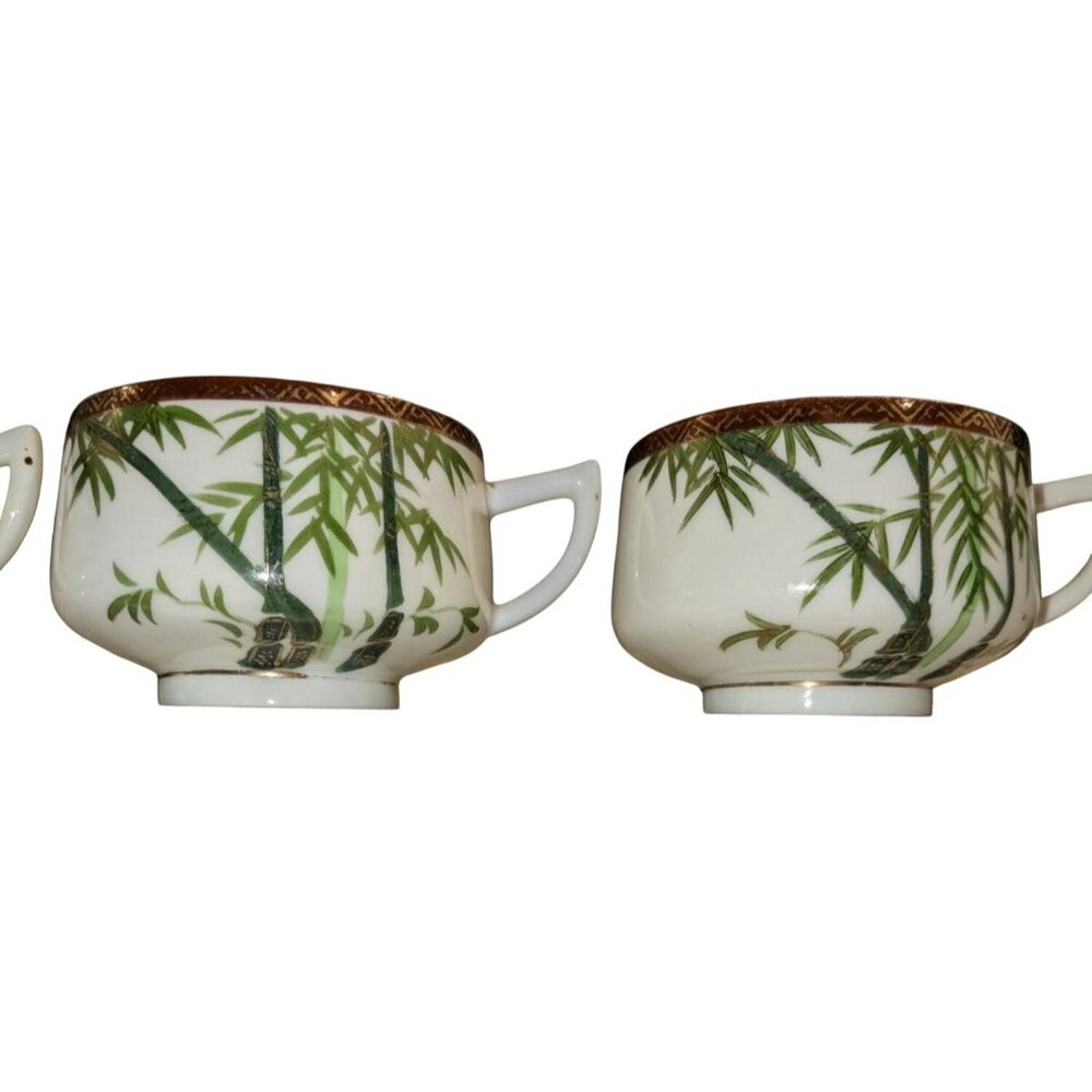 Kutani 3 teacups Bamboo Geisha Bone China Footed Japan - Picture 4 of 14